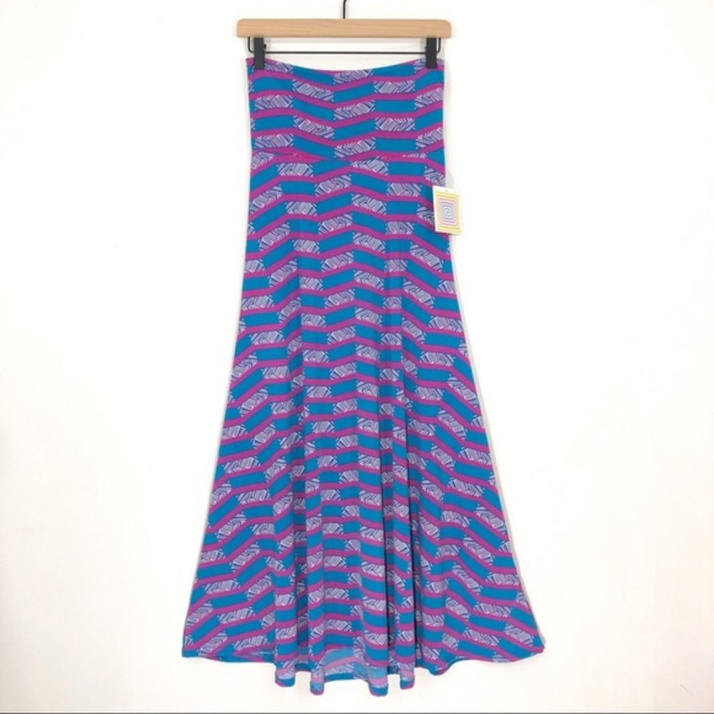 LuLaRoe Maxi Skirt Teal Fuchsia White Chevron
